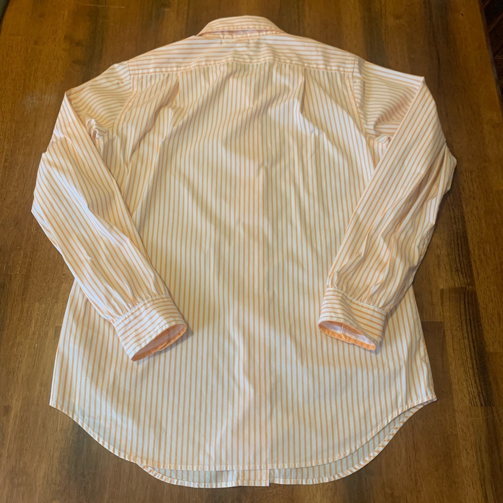 Liz Claiborne button down Medium shirt top Orange White Striped Long Sleeve - Picture 6 of 7